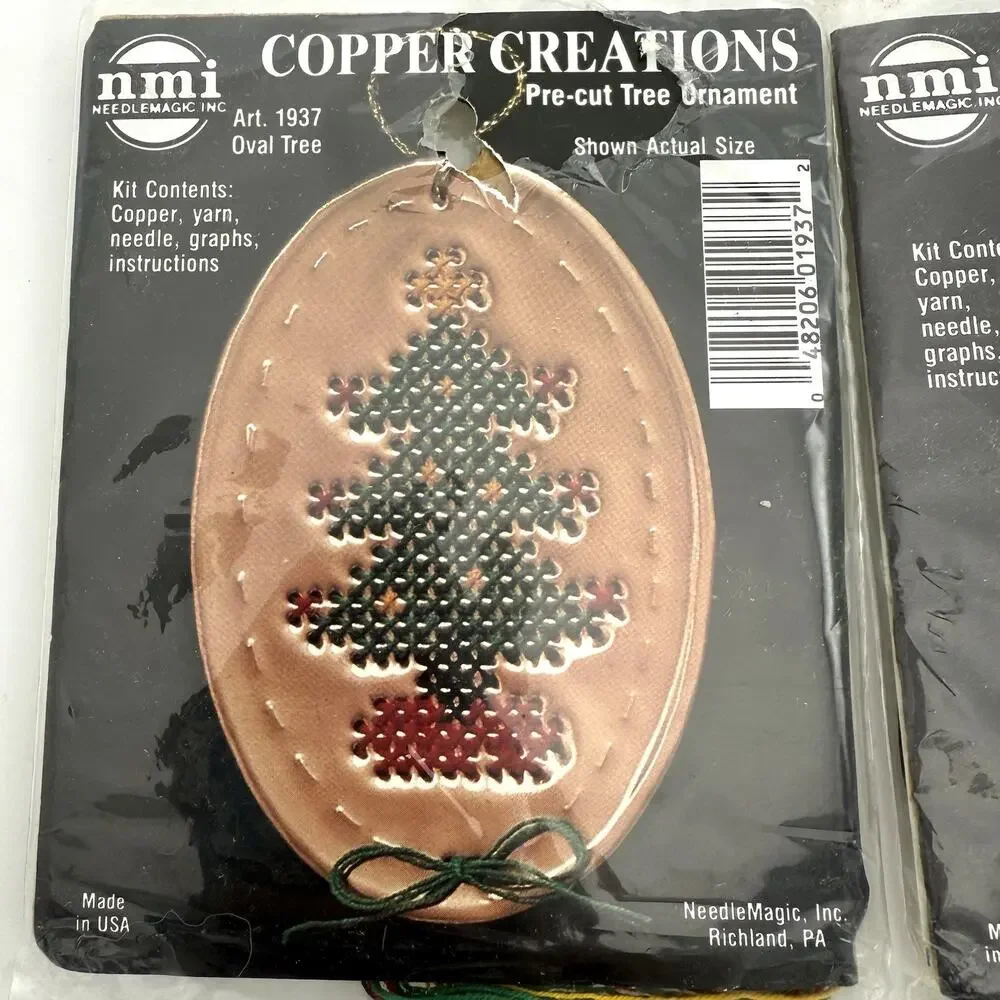 3 Vintage Copper Creations Punch and Stitch Cross Stitch Christmas Ornament Kits